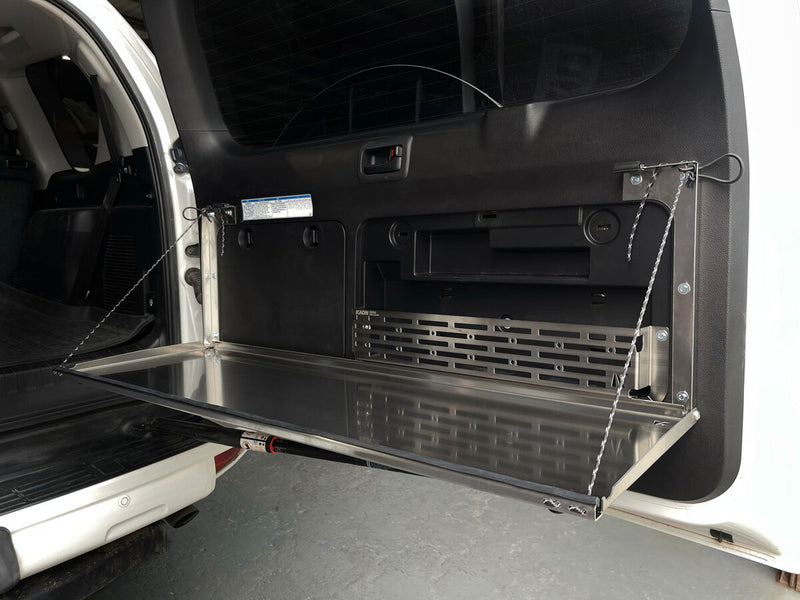Kaon Rear Door Drop Down Table and Cage to suit Toyota Prado 150 / Lexus GX 460 [Colour: Natural Stainless] - KS0358