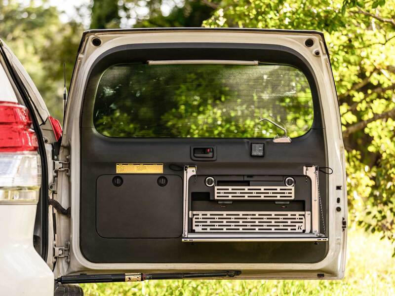 Kaon Compact Rear Door Drop Down Table to suit Toyota Prado 150 / Lexus GX 460 [Colour: Natural Stainless] - KS0566