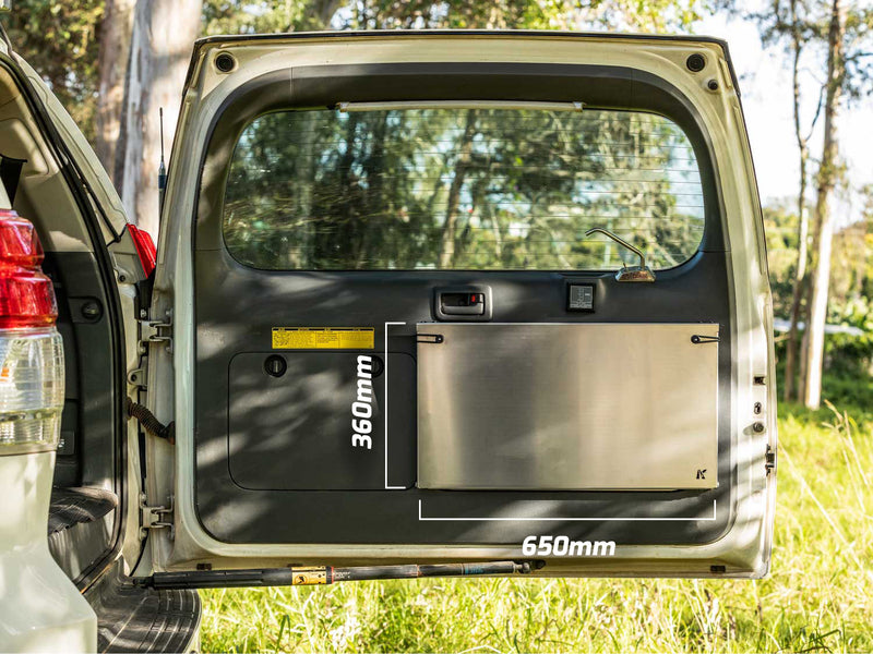 Kaon Compact Rear Door Drop Down Table to suit Toyota Prado 150 / Lexus GX 460 [Colour: Natural Stainless] - KS0566