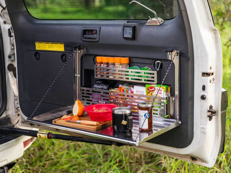 Kaon Compact Rear Door Drop Down Table to suit Toyota Prado 150 / Lexus GX 460 [Colour: Natural Stainless] - KS0566