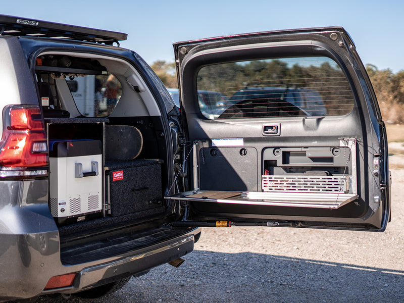 Kaon Rear Door Drop Down Table and Cage to suit Toyota Prado 150 / Lexus GX 460 [Colour: Natural Stainless] - KS0358