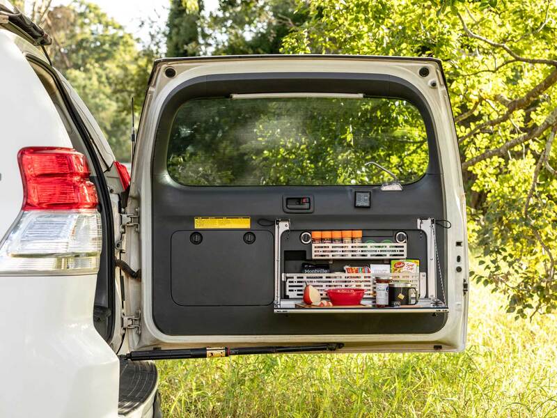 Kaon Compact Rear Door Drop Down Table to suit Toyota Prado 150 / Lexus GX 460 [Colour: Natural Stainless] - KS0566