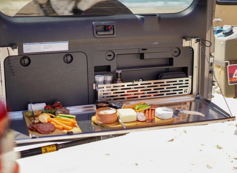 Kaon Rear Door Drop Down Table and Cage to suit Toyota Prado 150 / Lexus GX 460 [Colour: Natural Stainless] - KS0358