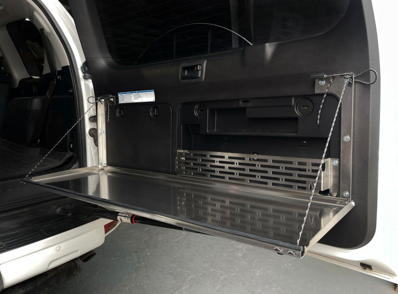Kaon Rear Door Drop Down Table and Cage to suit Toyota Prado 150 / Lexus GX 460 [Colour: Natural Stainless] - KS0358