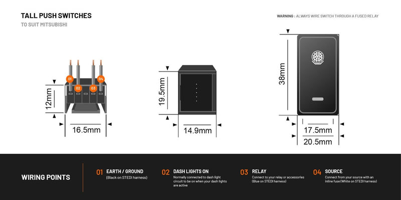 Stedi Tall Type Push Switch To Suit Mitsubishi | RJ45 UHF Switch TALL-MIT-RJ45