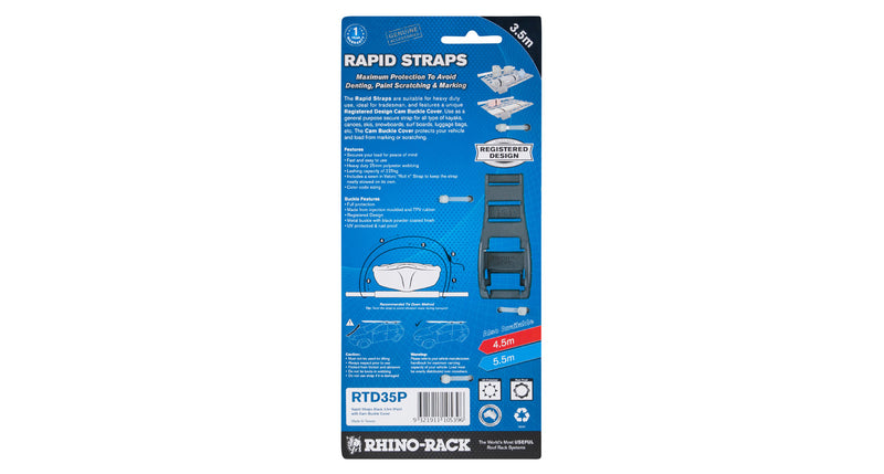 Rhino Rack 3.5m Rapid Straps w/ Buckle Protector RTD35P