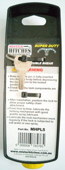Mister Hitches Locking Hitch Pin Yellow 10,000kg Dbl Shear Strength MHPL5