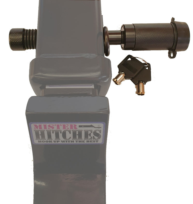 Mister Hitches Locking Hitch Pin Black E-coat 2 Pin Holes W/clip Round Sec Keys MHPL6