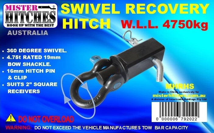 Mister Hitches Recovery Swivel Hitch With 4.75t Bow Shackle As2471-2002, Sgs Tested MHRHS