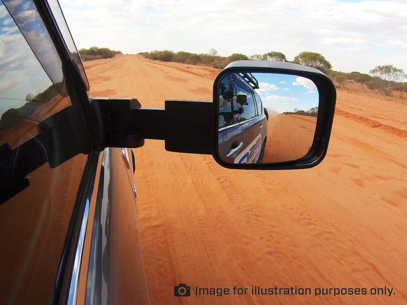 MSA Towing Mirrors LC70-79 Landcruiser-black. 1984-current. Black, Manual, Big Base (no Indicators) TM400