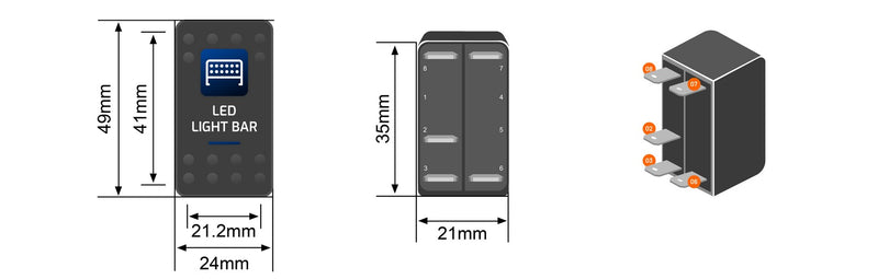 Stedi Rocker Switch For 4x4 Spot Light Back Lit Blue - ROKSWCH-SPOT